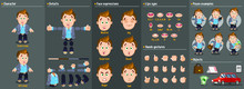 Cartoon Young Businessman Constructor For Animation. Parts Of Body: Legs, Arms, Face Emotions, Hands Gestures, Lips Sync. Full Length, Front, Three Quarter View. Set Of Ready To Use Poses,