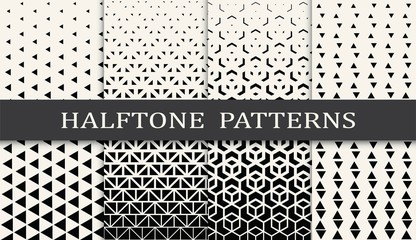 black and white geometric seamless halftone pattern set