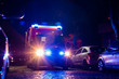 Ambulance at night, blue light, fire department, berlin, germany, out of focus photographed