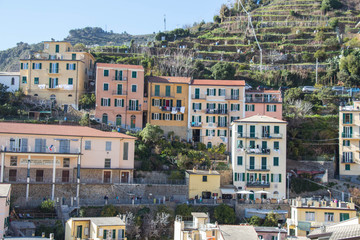 Colourful old houses of Riomaggiore, Cinque Terre, Liguria, Italy.