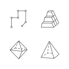 Poster - Geometric figures linear icons set. Lines, bricks. Double pyramid. Abstract shapes. Isometric forms. Thin line contour symbols. Isolated vector outline illustrations. Editable stroke