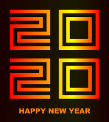 Wall Mural - Happy New Year 2020 - greeting card, flyer, poster, invitation - square font outline, warn numbers - vector