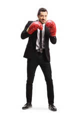 Poster - Businessman wearing boxing gloves