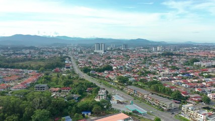 Wall Mural - Aerial Footage of local lifestyle residential housing at Kota Kinabalu city, Sabah, Malaysia