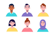 People Avatar Set. Young People. People Of Different Races. Flat Cartoon Colorful Vector Illustration.