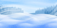Fantasy On The Theme Of The Winter Landscape. Falling Snow, Forest And Snow Drifts. Vector Illustration, EPS10