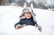 © Volodymyr - Happy kid winter portrait. Kids in snow. Merry Christmas and Happy new year. Winter kid. Winter morning. Winter emotion.