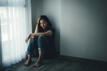 Panic Attacks Alone Young Woman Sad Fear Stressful Depressed Emotion.crying Begging Help.stop Abusing Domestic Violence,person With Health Anxiety,people Bad Frustrated Exhausted Feeling Down