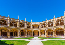 Courtyard Of The Mosteiro Dos Jeronimos At Belem, Lisbon, Portugal