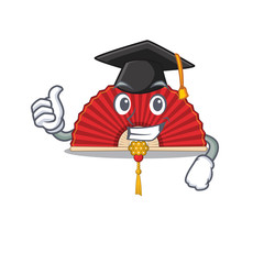 Poster - happy chinese folding fan wearing a black Graduation hat