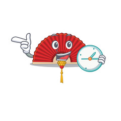 Poster - With clock smiling chinese folding fan cartoon character style