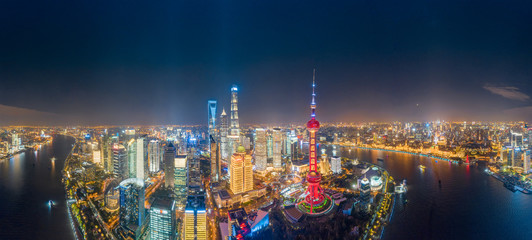 Wall Mural - Panoramic aerial photographs of the night view of Lujiazuno City, Shanghai, China