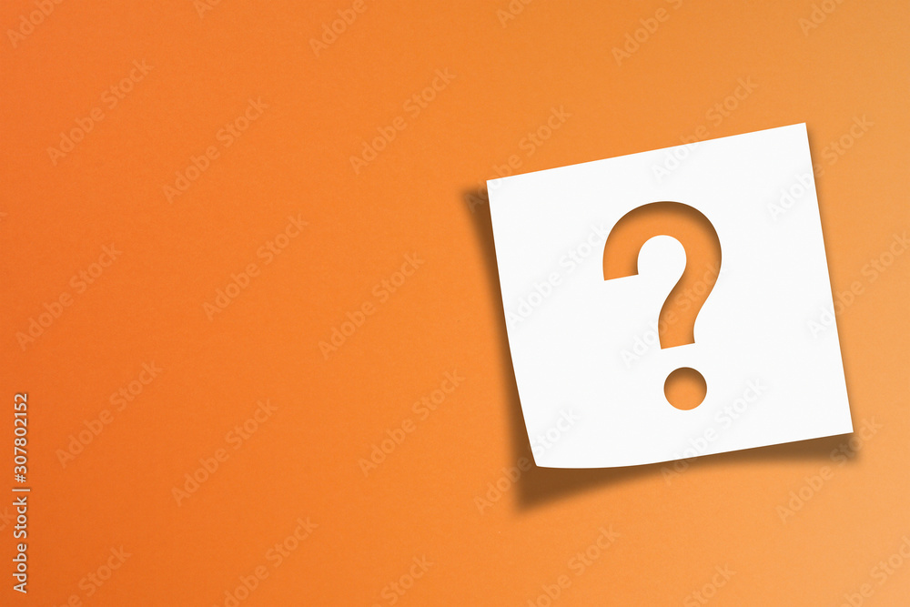 Note paper with question mark on orange background	 - obrazy, fototapety, plakaty 
