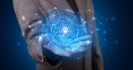 Aufkleber - Young person holding hologram screen displaying security infomartions