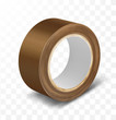 Brown duct roll adhesive tape realistic vector illustration isolated on transparent background. Office and household supplies, construction sellotape
