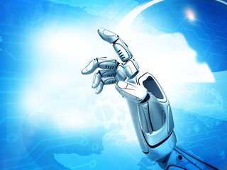 Poster - Robotic hand on technology background. 3d illustration.