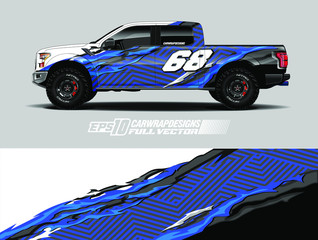 vehicle graphic livery design vector. Graphic abstract stripe racing background designs for wrap cargo van, race car, pickup truk, adventure vehicle.