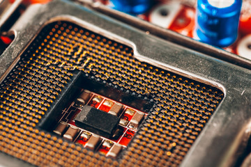Poster - Computer electronic circuit board with processor close up