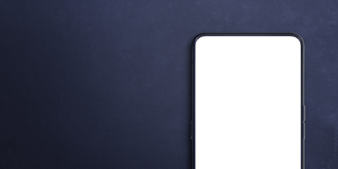 Phone mocklup close-up part of the isolated screen on purple surface. Copy space beside for promo text