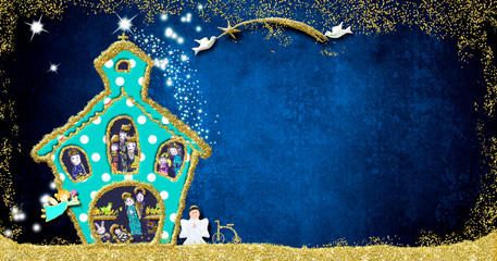 Wall Mural -  Funny Christmas Nativity Scene greeting card