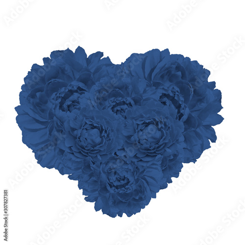 Blue peony flowers in the shape of heart.