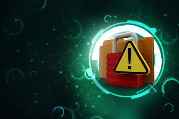 Poster - Yellow folder and lock. Data security concept. 3D rendering