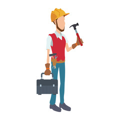 Wall Mural - cartoon construction man with tool box icon