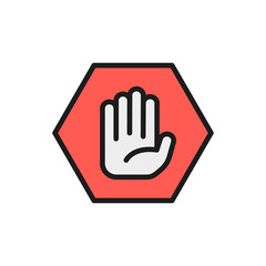 Canvas Print - Hand in hexagon, do not touch, no sign allowed flat color line icon.