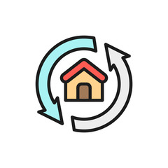 Sticker - House remodeling, redevelopment, repair home flat color line icon.