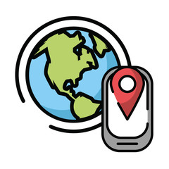 Sticker - smartphone with pin location gps and planet earth