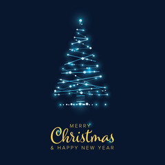 christmas card with tree made from lights chains