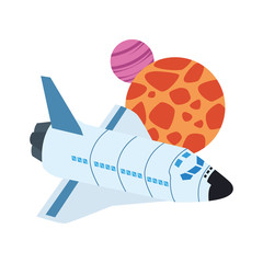 Sticker - spaceship and planets icon, colorful design