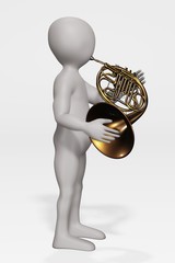 Canvas Print - 3D Render of Cartoon Character with French Horn