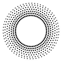 Halftone Effect Vector Pattern. Black Abstract Round Frame, Halftone Dots, Logo, Emblem, Design Element. Circle Dots Isolated On The White Background.
