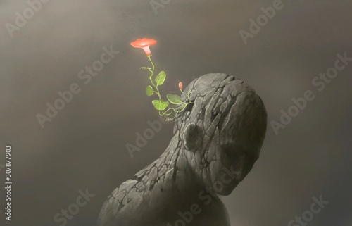 Fotomural Life and freedom and hope concept , Imagination of surreal scene flower with bro