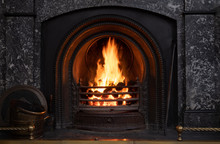 Blazing Coal Fire Burning In Victorian Fireplace