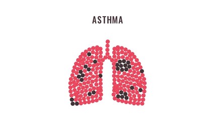 Wall Mural - Asthma awareness animation of red and black pills forming lungs. Pulmonary disease medication treatment. Medical solidarity concept. Human body motion graphics.