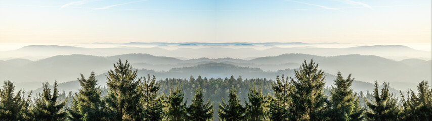 amazing fog landscape in black forest panorama banner long