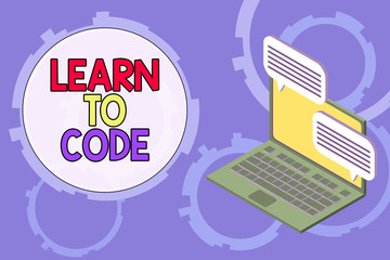 conceptual hand writing showing learn to code. concept meaning learn to write software be a computer