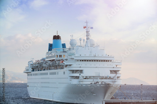 Beautiful white giant luxury cruise ship