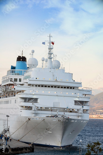 Beautiful white giant luxury cruise ship