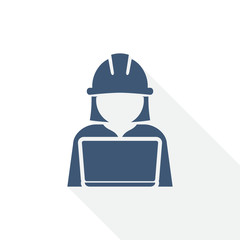 Poster - engineer with laptop icon, worker, manager concept flat design vector illustration in eps 10 with empty copy space