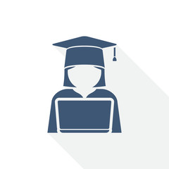 Aufkleber - student with laptop icon, computer, education concept flat design vector illustration in eps 10 with empty copy space