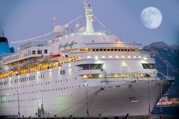 Beautiful white giant luxury cruise ship