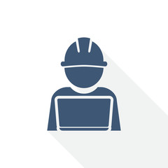 Poster - engineer with laptop icon, worker, manager concept flat design vector illustration in eps 10 with empty copy space