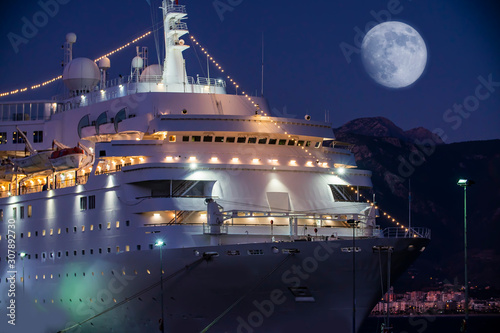 Beautiful white giant luxury cruise ship