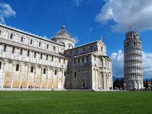 View Of The Pisa Cathedral (Duomo Di Pisa) And The Leaning Tower Of Pisa (Torre Pendente Di Pisa) In Pisa, Italy. They Are Located In Miracoli Square (Piazza Dei Miracoli).