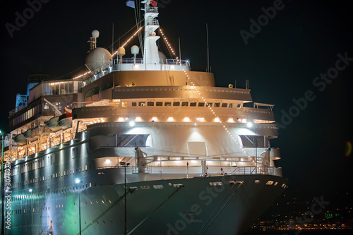 Beautiful white giant luxury cruise ship