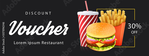Fotografía Burger Discount Voucher Template. illustration - Vector.