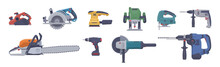 Vector Power Tool Set. Isolated Electric Tools. Flat Illustration